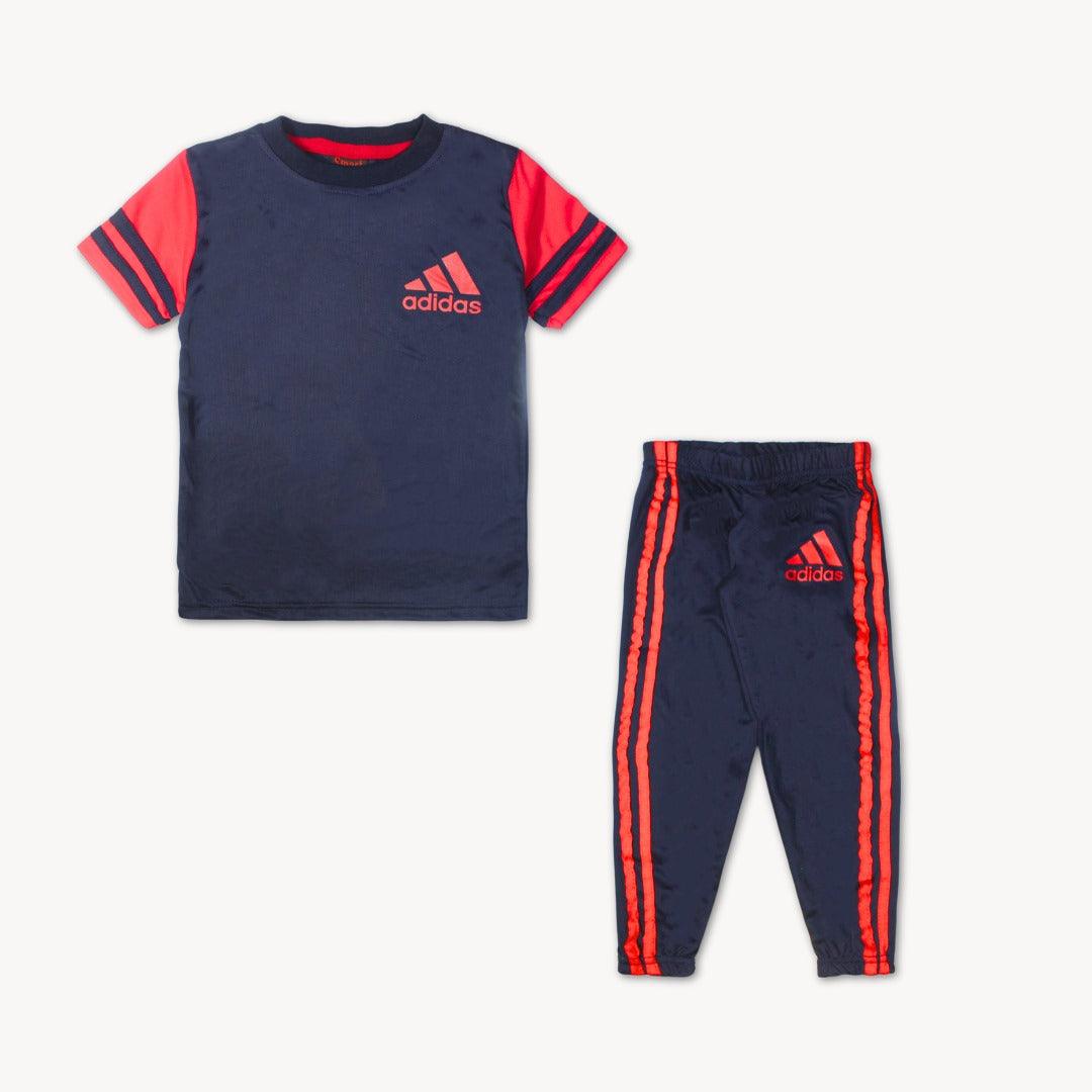 Navy Blue & Red Sports Wear Polyester Pajama Shirt Set